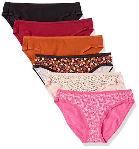 Photo 1 of Amazon Essentials Women's Cotton Bikini Brief Underwear (Available in Plus Size), Pack of 6, Multicolor, Floral Dots, Large