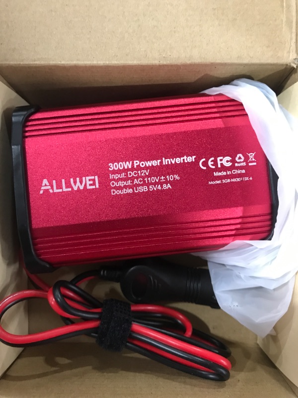 Photo 2 of ALLWEI 300W Car Power Inverter DC 12V to 110V AC Power inverters for Vehicles Converter USB-C PD65W/18W USB Fast Charging Ports Car Charger Adapter (Red)
