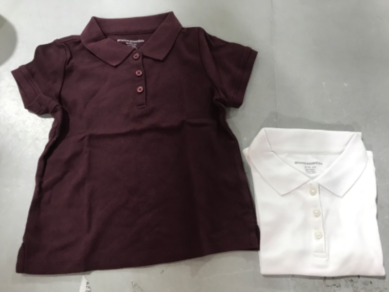 Photo 2 of Amazon Essentials Girls and Toddlers' Uniform Short-Sleeve Interlock Polo Shirt, Multipacks 2 Burgundy/White 3T