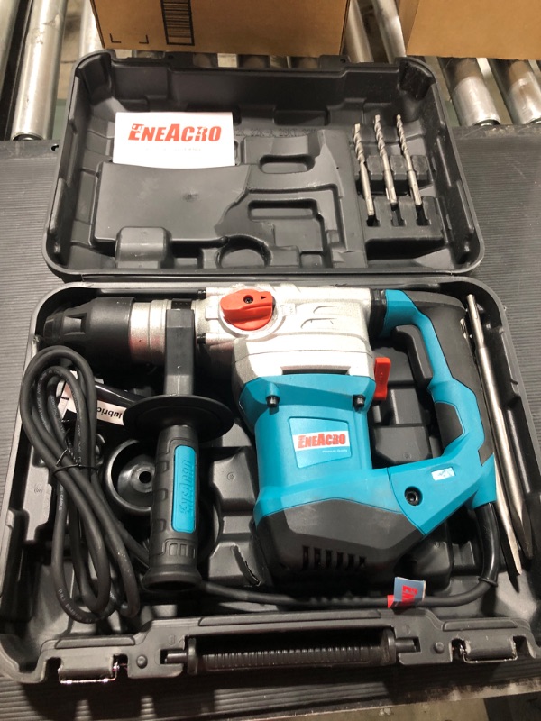 Photo 2 of ENEACRO 1-1/4 Inch SDS-Plus 13 Amp Heavy Duty Rotary Hammer Drill, Safety Clutch 4 Functions with Vibration Control Including Grease, Chisels and Drill Bits with Case
