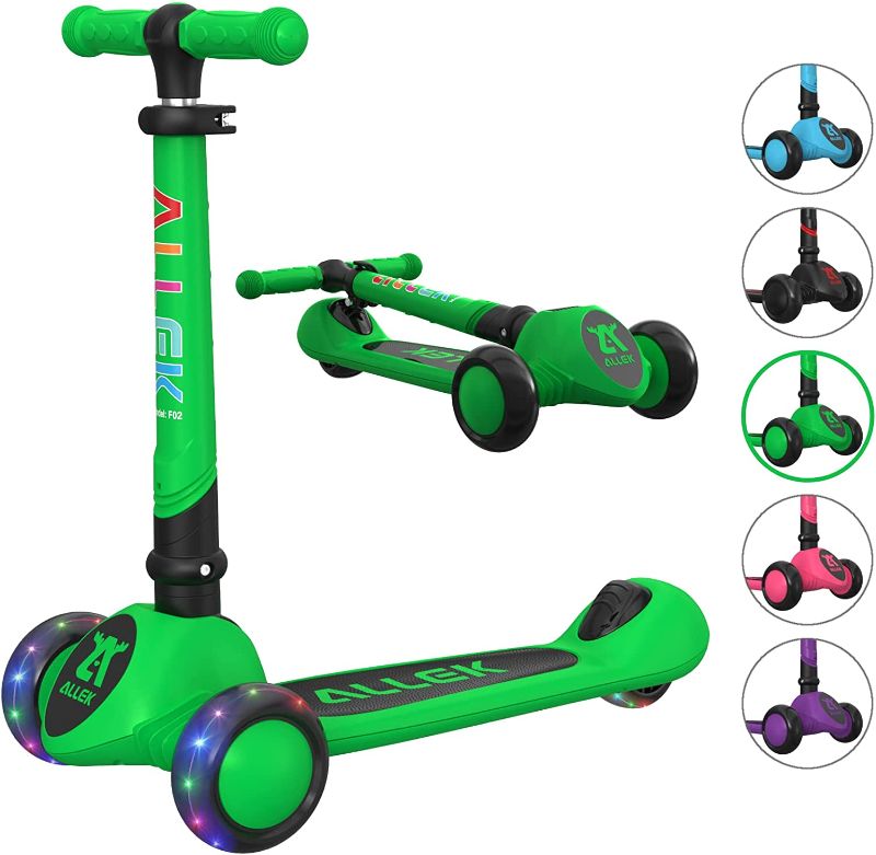 Photo 1 of Allek Kick Scooter Foldable F02, 3-Wheel LED Flashing Glider and 4 Adjustable Height with Anti-Slip Thick Deck Push Scooter for Children 3-12yrs
