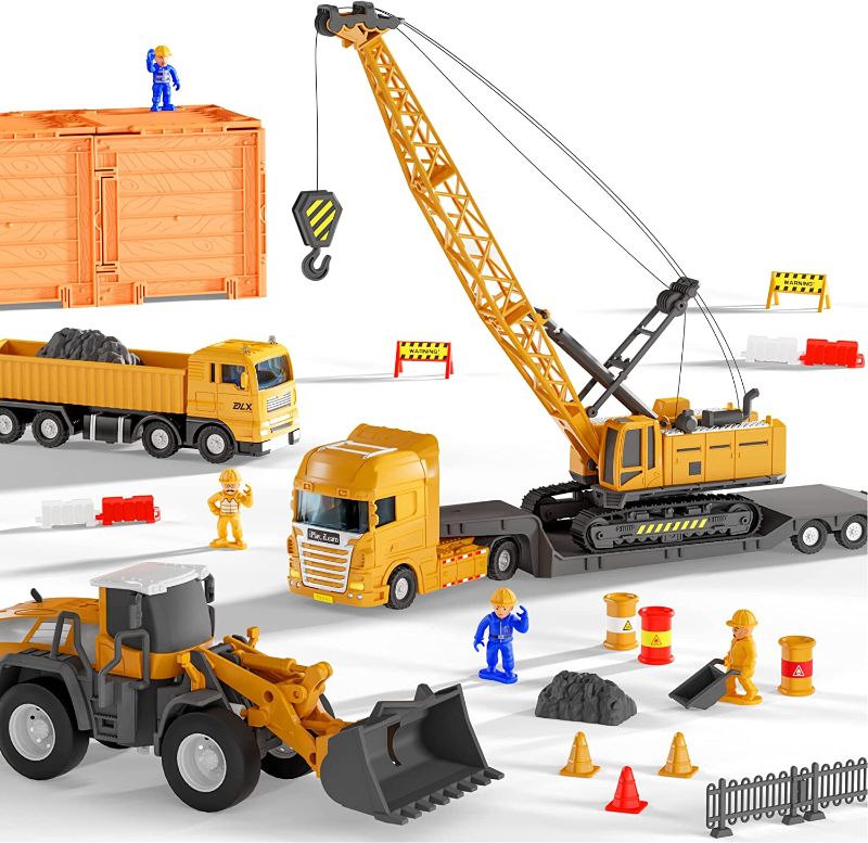 Photo 1 of iPlay, iLearn Kids Construction Toys Truck Set, Boys Engineering Vehicle Playset, Crane Transport Trailer, Bulldozer Forklift for Sandbox Site, Birthday...
