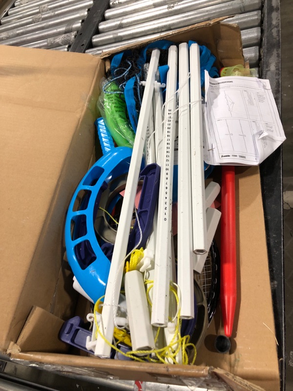 Photo 2 of Franklin Sports Fun 5 Combo Outdoor Game Set - Backyard, Beach + Camping Games for Kids - Badminton, Volleyball, Flip Toss, Flying Disc - Horseshoes or Ring Toss Combo Set with Horseshoes