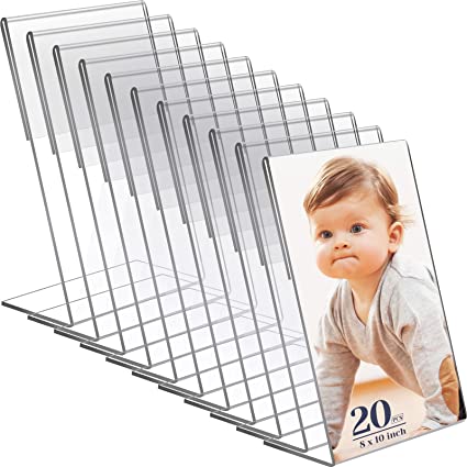 Photo 1 of 20 Pack Acrylic Photo Sign Holder 8 x 10 Inch Plastic Picture Frames Clear Photo Booth Frames Slanted Back Vertical Table Paper Menu Display Stand Portrait Frames Flyer Holder for Home Office Store 