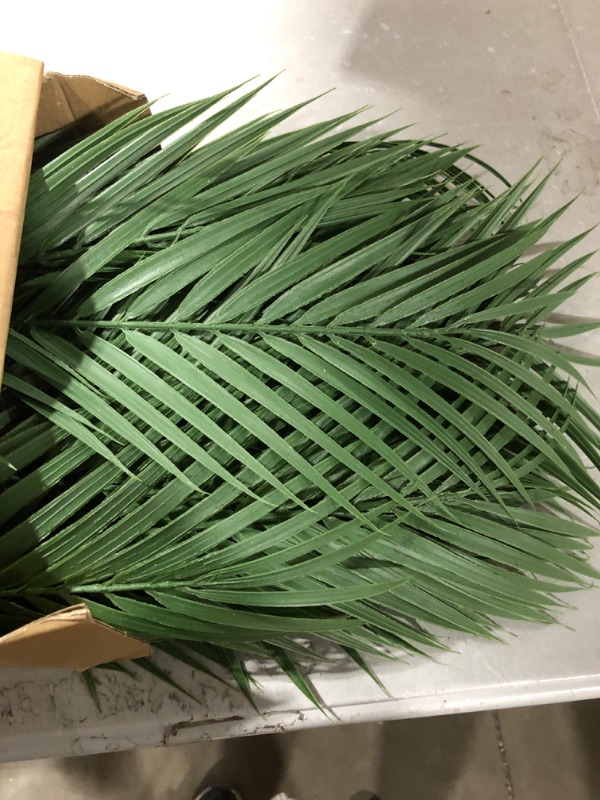 Photo 2 of 60 Pieces 25 Artificial Palm Leaves Faux Tropical Palm Fronds Large Fake Greenery Plants Leaf Stems for Indoor Outdoor Hawaiian Jungle Safari Wedding Party Flower Arrangement Palm Sunday Vase Decor