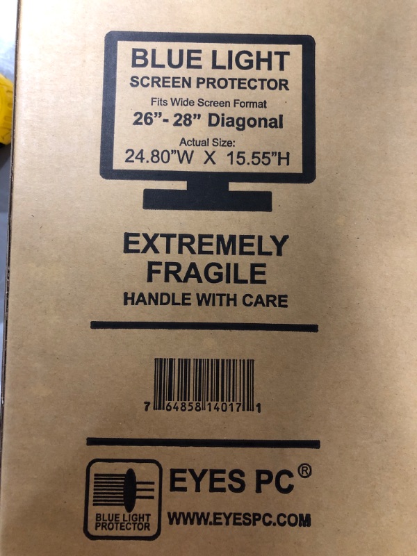 Photo 3 of EYES PC Blue Light Screen Protector Panel Universal for 26, 27, 28 inch Diagonal LED Monitor (W 24.3 X H 15.55). Blue Light Blocking up to 100% of Hazardous HEV Blue Light. Reduces Eye Strain 26", 27", 28" DIAGONAL (16:9)