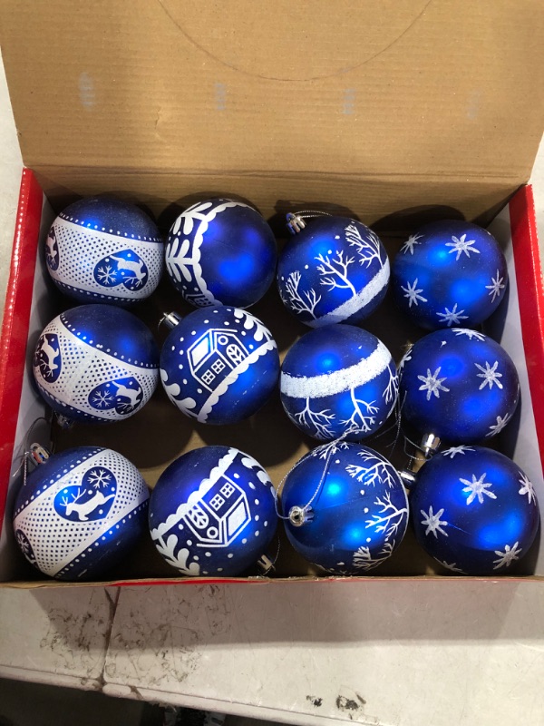 Photo 2 of 12-Pack Christmas Balls Ornaments 3.15-Inch Blue Glittered Print Ball for Tree Decoration Shatterproof Hand Painting Hanging Ornaments for Xmas Home Decor Festival Party Holiday