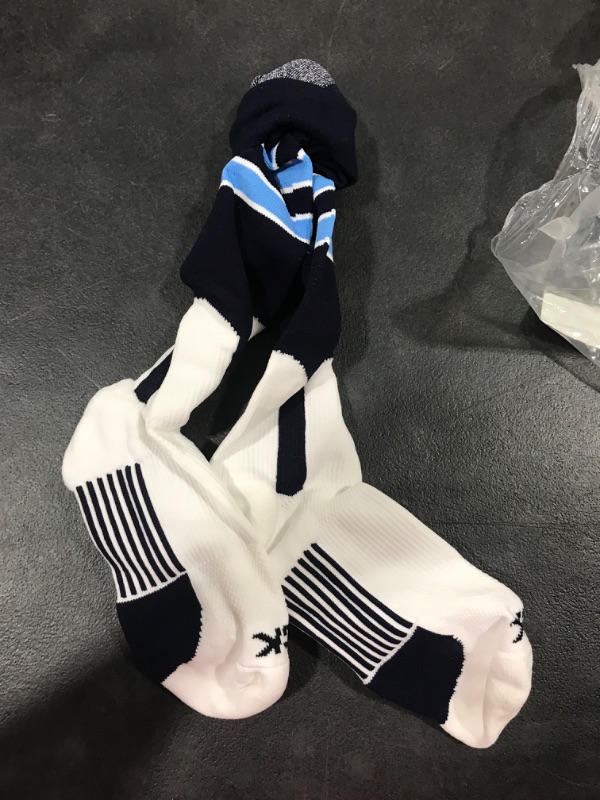 Photo 2 of Baseball Stirrup Socks 3 Stripe with Featheredge Navy/Columbia Blue/White Medium