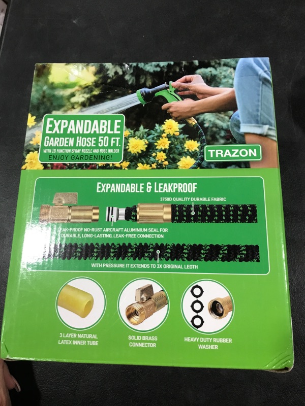 Photo 2 of 2 in 1 Set Garden Hose 50 ft & Nozzle, Expandable Garden Hose Lightweight Durable, Retractable Garden Hoses, Water Hose with 3/4 inch Solid Brass Fittings - Watering Hose 50 feet - Collapsible Hose