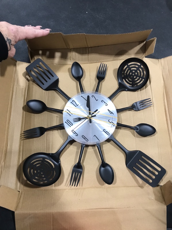 Photo 2 of CIGERA 16 Inch Large Kitchen Wall Clocks with Spoons and Forks,Great Home Decor and Nice Gifts,Black