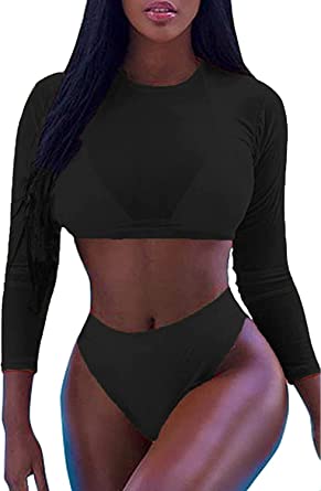 Photo 1 of ALBIZIA Women's Triangle High Waist Bikini Set Swimsuit with Mesh Cover up High Cut Swimwear Sky BLACK  XL 