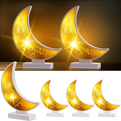 Photo 1 of 4 Pcs Ramadan Lantern Lights, Mubarak EID Crafts Wood Lanterns Centerpieces LED Night Light Table Lanterns Centerpieces for Ramadan Party Festival Decor Lantern Shaped (Moon Style)
