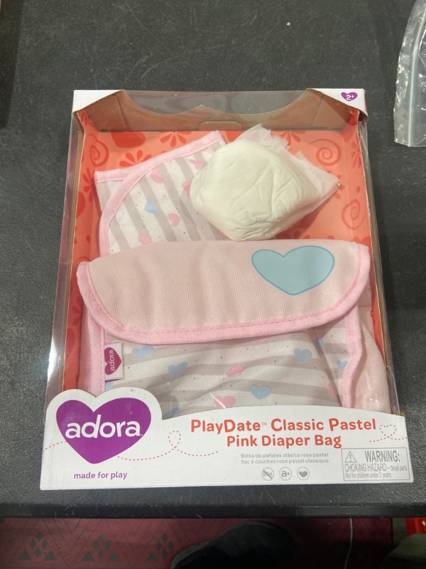 Photo 2 of Adora Baby Doll Diaper Bag In Classic Pastel Pink, Diapers Fit 13 Inch Dolls Classic Pastel Pink Diaper bag_ Diapers