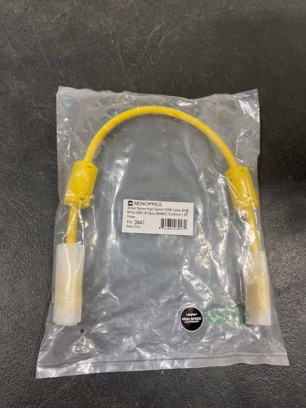 Photo 1 of Monoprice HDMI High Speed Cable - 1.5 Feet - Yellow, 4K@60Hz, HDR, 18Gbps, YUV 4:4:4, 28AWG - Select Series