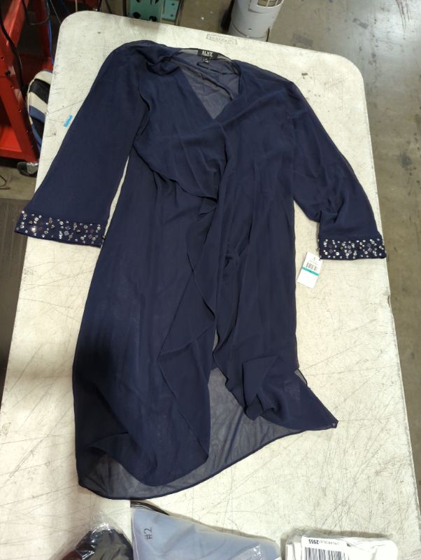 Photo 3 of "NEW" S.L. Fashions Women's Chiffon Tier Jacket Dress with Bead Neck 16 Deep Navy