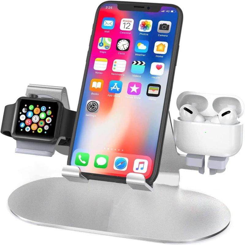 Photo 1 of 3 in 1 Aluminum Charging Stand for Apple Watch Charger Stand Dock for iWatch Series 8/SE/7/6/5/4/3/2/1, iPad, AirPods Pro/3/2/1 and iPhone Series 14/13/12/11/X/8/7/6/Samsung Series and More 