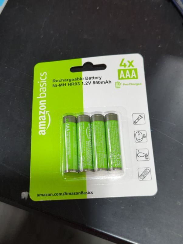 Photo 1 of Amazon Basics 4-Pack Rechargeable AAA NiMH High-Capacity Batteries, 850 mAh, Pre-Charged