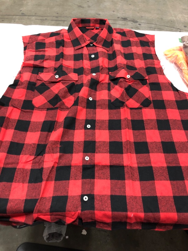 Photo 2 of 3X Alimens & Gentle Men's Sleeveless Flannel Plaid Shirts Casual Button Down Shirt Red&black 3X-Large