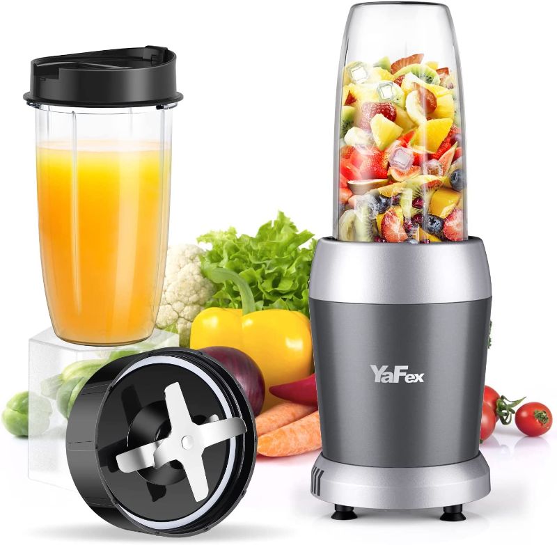 Photo 1 of YaFex Personal Blender for Shakes and Smoothies, 700W 6-Blade Smoothie Blender for Frozen Fruit and Ice, with 1 28 Oz Travel Bottle, 1 To-Go Lid, BPA Free & Dishwasher Safe (Gray/Silver)
