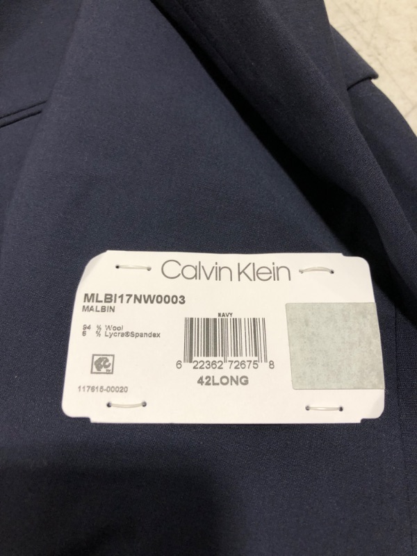 Photo 4 of 42 LONG Calvin Klein Men's Slim Fit Suit Separates Suit Jacket 42 Tall Solid Navy