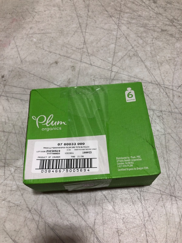 Photo 1 of EXP 05/19/2023 Plum Organics | Mighty Food Group Blend | Organic Baby Food Meals [12+ Months] | Banana, Kiwi, Spinach, Greek Yogurt & Barley | 4 Ounce Pouch (Pack Of 6)