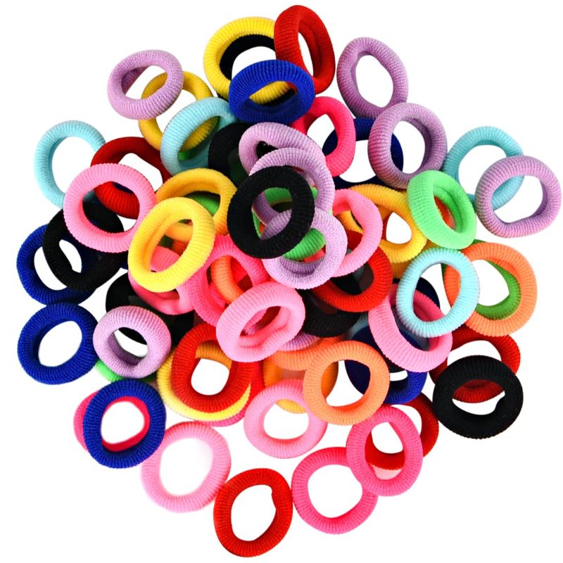 Photo 1 of 100 PCS Baby Hair Ties, Elastic Hair Bands Small Hair Ties for Girls Rubber Bands Elastic Ponytail Holders (10 Colors)