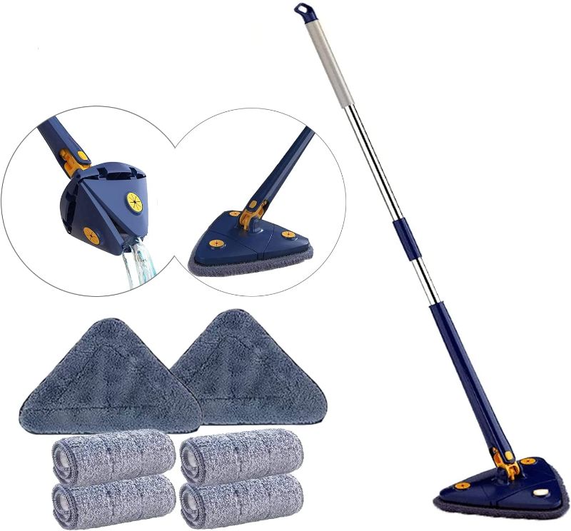 Photo 1 of 360° Rotatable Adjustable Cleaning Mop, Triangle Microfiber Mop with Long Handle, 6 Replaceable Reusable Washable Mop Pads, mops for Floor/Ceiling/Corner/Glass Cleaning

