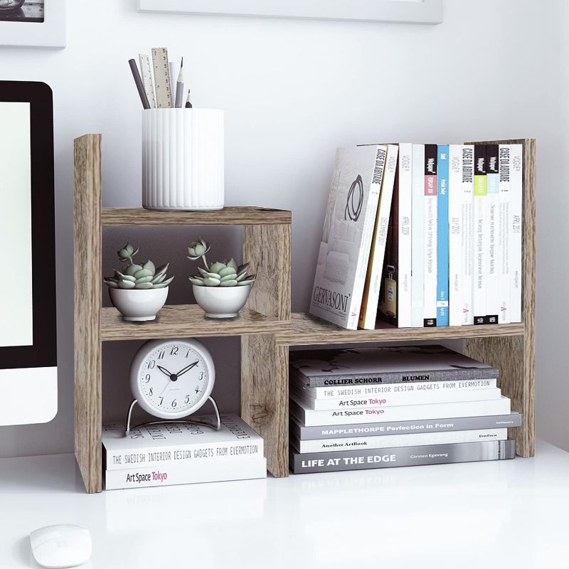 Photo 1 of Jerry & Maggie - Desktop Organizer Office Storage Rack Adjustable Wood Display Shelf | Birthday Gifts - Toy - Home Decor | - Free Style Rotation Display - Light Brown
