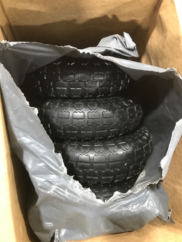 Photo 2 of (4 Pack) AR-PRO 4.10/3.50-4" All Purpose Utility Air Tires and yellow Wheel - with 10" Inner Tube, 5/8" Axle Bore Hole, 2.2" Offset Hub and Double Sealed Bearings for Hand Trucks and Gorilla Cart