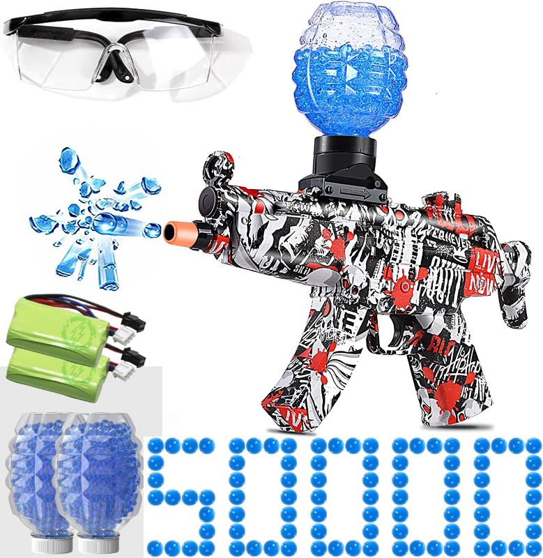 Photo 1 of Electric Gel Ball Blaster, Eco-Friendly Splatter Ball Blaster with 2 Batteries, 2 Ammo Hoppers, 50000 Water Beads, Goggles, Outdoor Activities Shooting Game.
