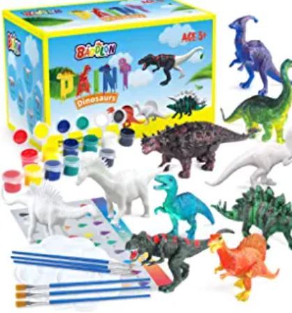 Photo 2 of BAODLON Kids Arts Crafts Set Dinosaur Toy Painting Kit - 10 Dinosaur Figurines, Decorate Your Dinosaur, Create a Dino World Painting Toys Gifts for 5, 6, 7, 8 Year Old Boys Kids Girls Toddlers 