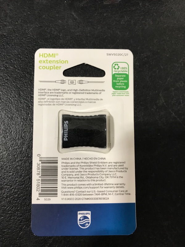 Photo 2 of Philips HDMI Cable Extension Adapter, Full HD 1080P &#38; 4K - Black