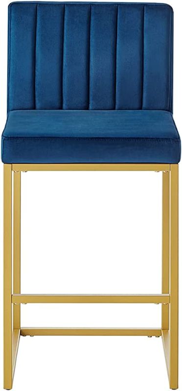 Photo 1 of 24KF Upholstered Modern Set of 2 Bar Chairs with Backrest,Soft Velvet Barstool Chair with Golden Metal Stand-Navy-2pcs
