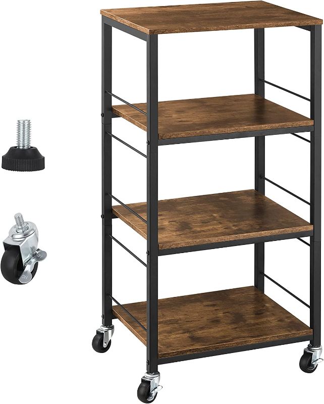 Photo 1 of YBING Kitchen Island Cart Utility on Wheels Rolling Cart with Storage Organizer 4-Tier Farmhouse Serving Cart Stand with Wood Tabletop Shelf Units for Bathroom Office Industrial Brown