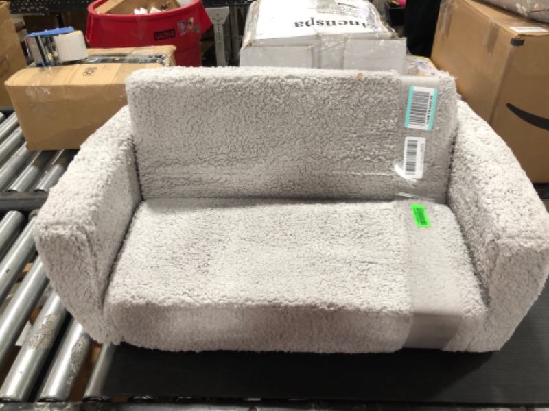 Photo 1 of ALIMORDEN 2-in-1 Flip Out Extra Wide Cuddly Sherpa Kids Couch, Convertible Sofa to Lounger, Grey

