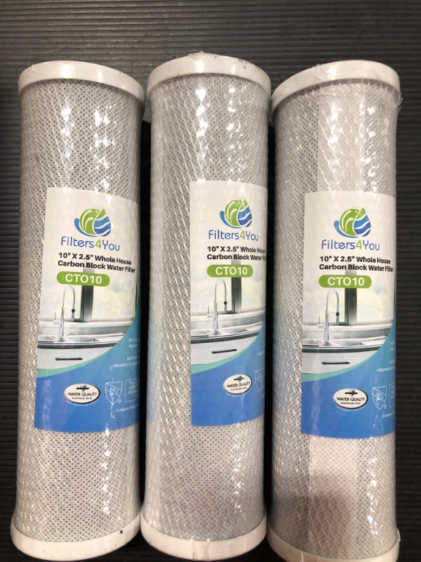 Photo 2 of 10"x2.5" 5 Micron Carbon Water Filter, Whole House Carbon CTO Water Filter Cartridge Replacement Fits Culligan D-10A, P5-D, DuPont WFPFC8002, SCWH-5, GE FXWTC, Whirlpool WHCF-WHWC, 3 Pack