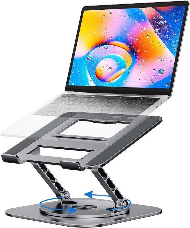 Photo 1 of MCHOSE Laptop Stand, Adjustable Computer Stand, Ergonomic Laptop Riser with 360° Rotating Base, Notebook Stand Compatible with All 10-17” Laptops, Space Grey
