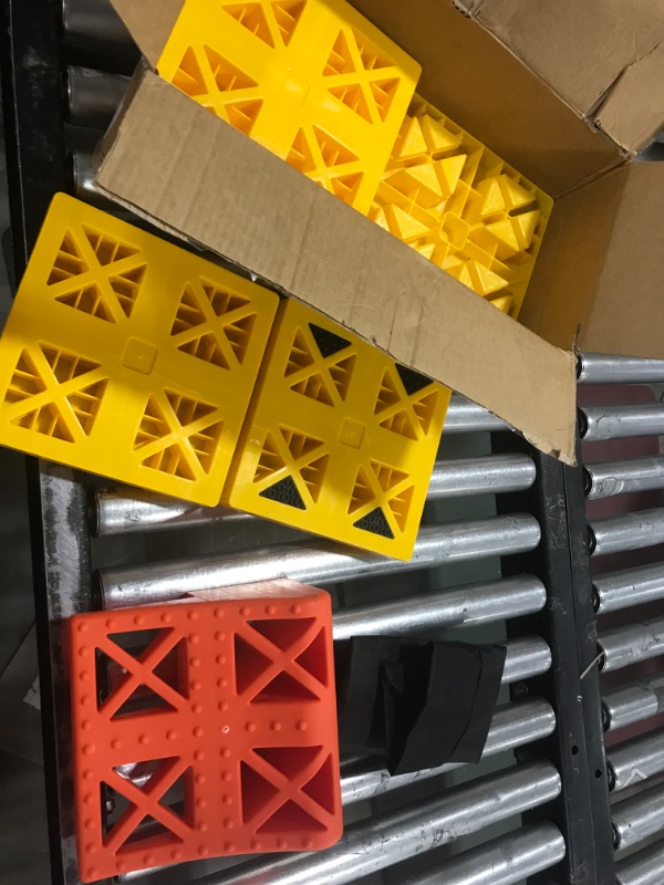 Photo 2 of Homeon Wheels RV Leveling Blocks, One Top Tire Wheel Chock and 9 Pack Interlocking Leveling Blocks with Carrying Bag, Heavy Duty Camper Leveling Blocks and Chocks Anti-Slip Pads Design (WH-303) Yellow+Red