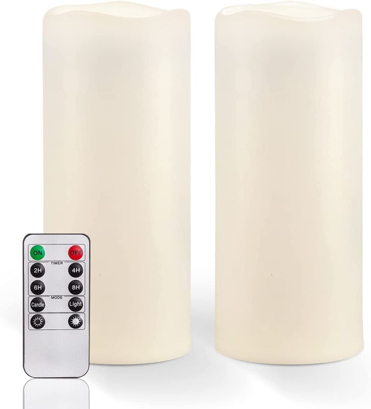 Photo 1 of Amagic 10” x 4” Outdoor Waterproof Candles with Remote Control, Battery Operated Large Flameless Candles with Timer, Won’t melt, Long-Lasting, Ivory White, Set of 2