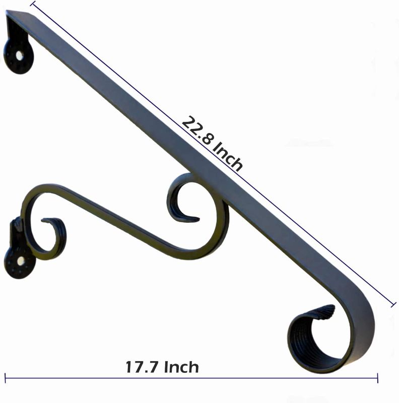 Photo 1 of Yahpetes Handrail 1-2 Steps Porch Handrail Wrought Iron Handrail Grab Rail Single Post Railing 22.8"X 14" Black Stair Railing Bracket Metal Art Handrail for Outdoor Step MLFS25
