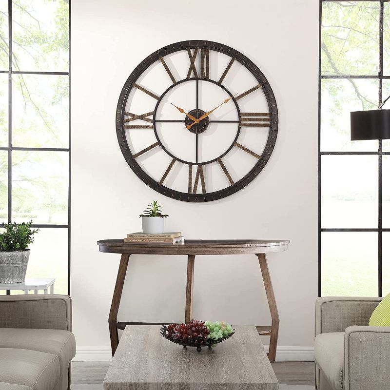 Photo 1 of (SILVER) Big Time Wall Clock, Large Vintage Decor for Living Room and Home Office, Round, Plastic, Farmhouse, 40 inches