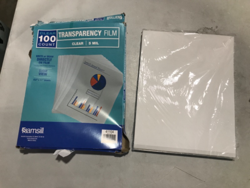 Photo 2 of Samsill 100 Pack 8.5" x 11" Clear Write On Transparency Film, 5 mil, For Use With Dry Erase Markers only, Not for Use in Printer 100 Count Clear Write On