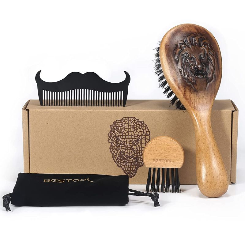 Photo 1 of BESTOOL Beard Brush, 100% Boar Bristle Beard Brush and Comb Grooming Set for Men to Add Shine and Smooth Makes a Great Gift for Him
