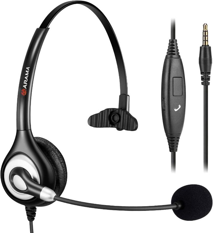 Photo 1 of Arama Cell Phone Headset with Microphone Noise Cancelling & Call Controls 3.5mm Computer Headphone for iPhone, Android, Laptop, PC, Call Center Office, Business Skype Softphone
