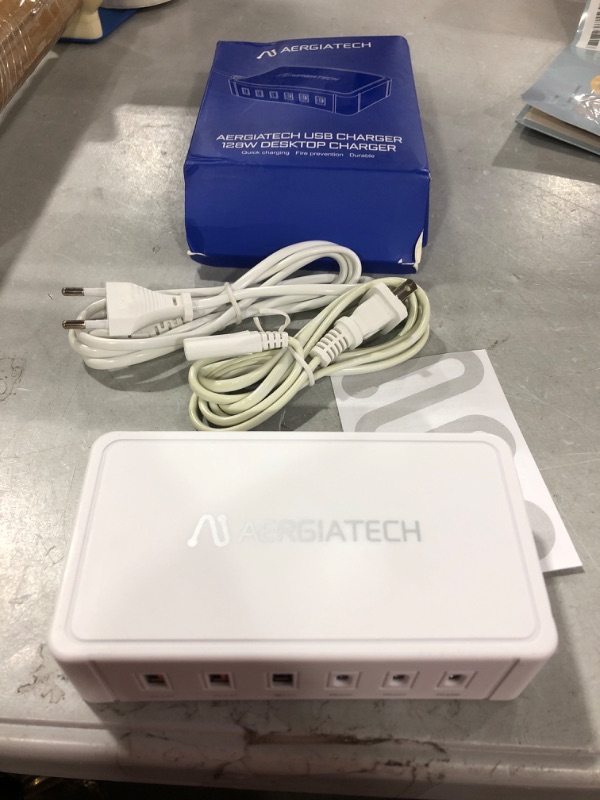 Photo 1 of USB C Charging Station, Aergiatech 100W USB C Charging Hub 10 PowerPort for Multiple Devices with PD3.0 and QC3.0 Fast Charging Power Stock Station for iPhone 13, iPad Air/Pro, Galaxy and More-White

