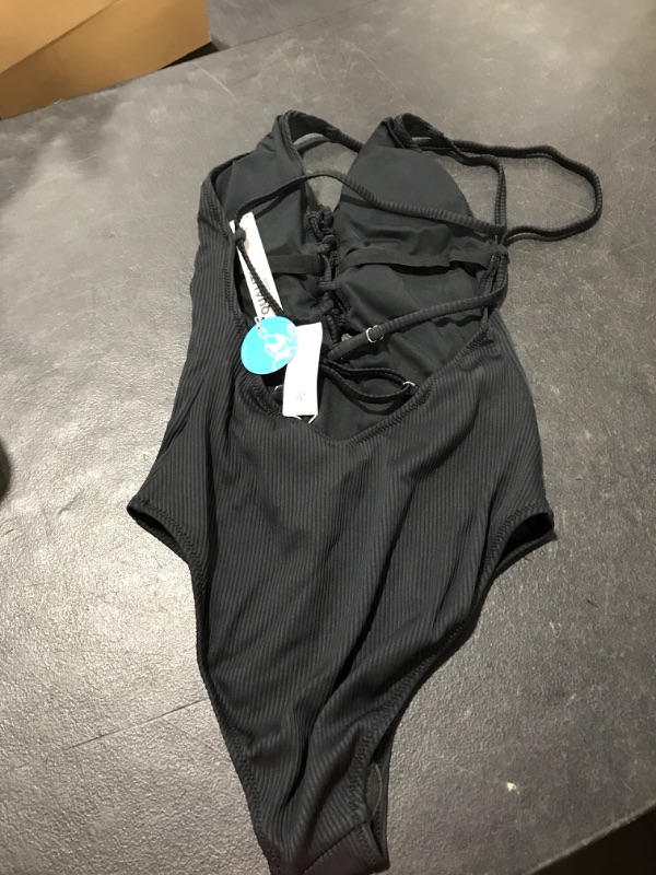 Photo 3 of  One-Piece Swimsuit Women Deep V-Neck Lace-up Bodysuit Beach Swimsuit--size s