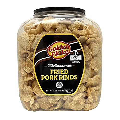 Photo 1 of Golden Flake Pork Rind Barrel, Traditional, 28 Oz. Barrel, Low Carb Snack, Light and Airy Pork Skins with the Perfect Amount of Salt--EXP APRIL 20 2023
