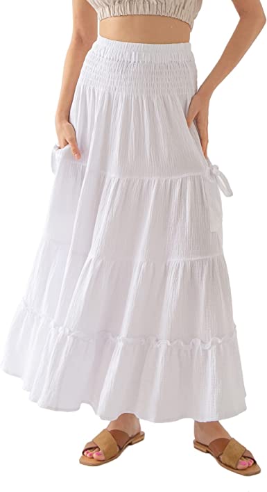 Photo 1 of Amazhiyu Womens Maxi Boho Skirt Summer Flowy Renaissance Skirt with Pockets SIZE M 