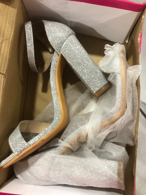 Photo 1 of Ankis Nude Black Clear Heels for Women Open Toe Ankle Strap High Heel Sandals Party Wedding Strappy Buckle Sandals Standard Size 4 Inches Tall High Heel Design… 8 Silver Glitter