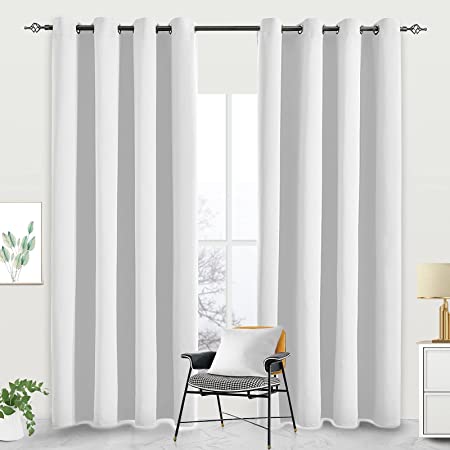 Photo 1 of  Blackout Curtains for Bedroom Thermal Insulated Solid Grommet Window Curtains Drapes for Living Room, Set of 2 Curtain Panels 52 W x 84 L Inches  White
